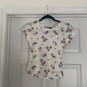 Womens Floral Top with Lace neckline and Bow